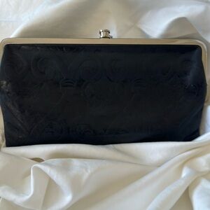 Hobo clutch Wallet - embossed black leather with silver hardware